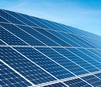 surface of photovoltaic panels and blue sky